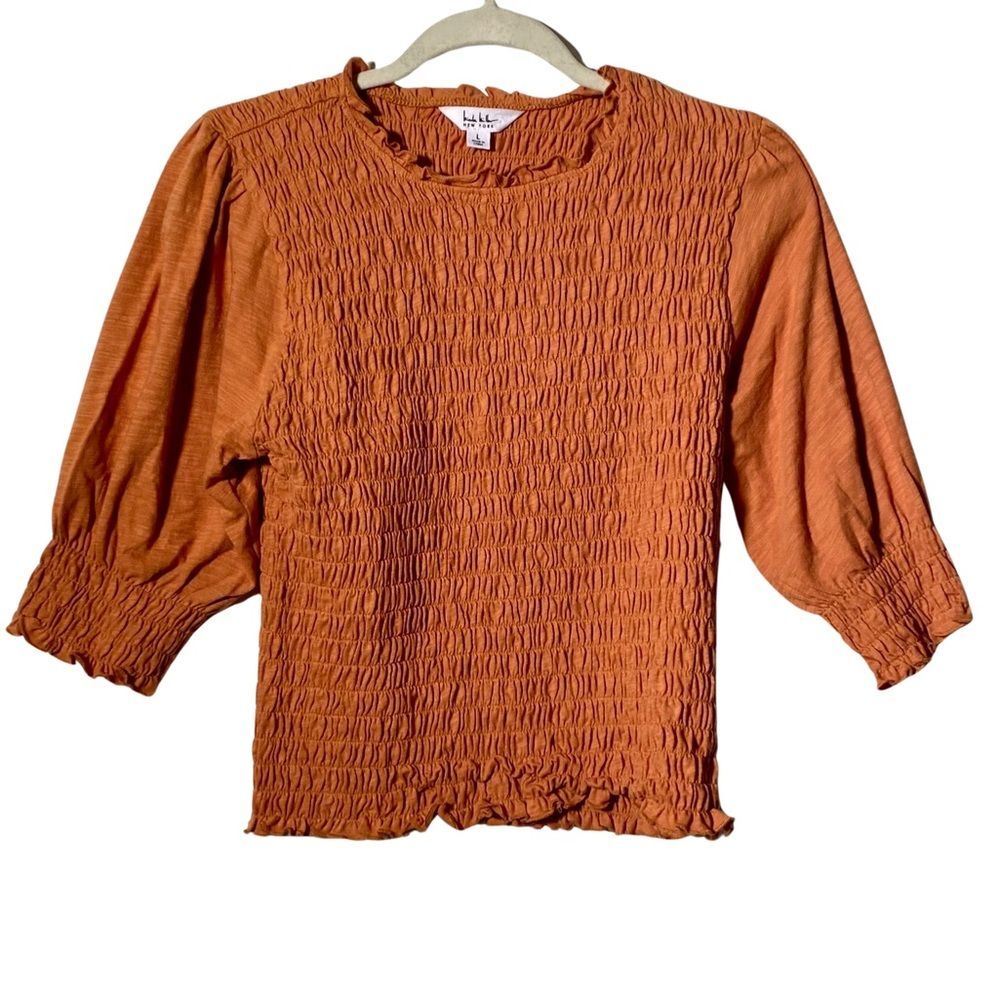 Nicole Miller Smocked‎ Puff Sleeve Top Coquette Cottagecore Size L